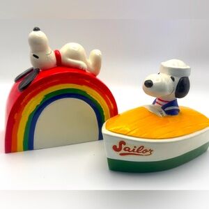 Sold SNOOPY Sailor Boat & Rainbow Piggy Coin Banks Peanuts 70s Vintage Korea